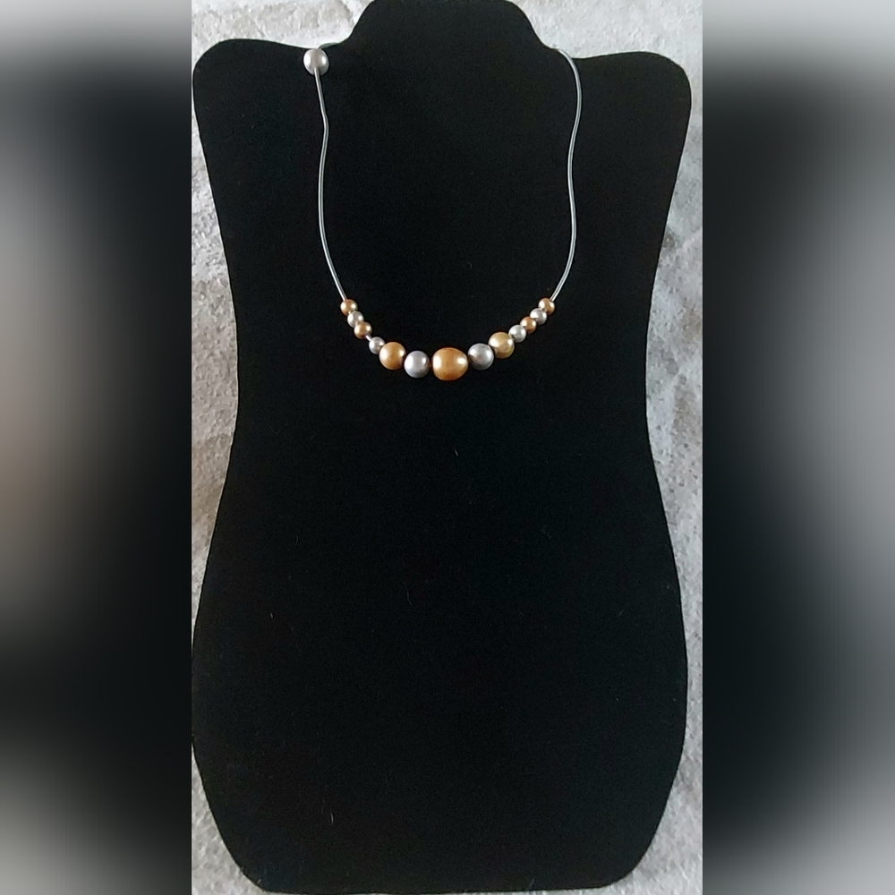 New Handmade Silver & Gold Pearls & Silver Leather Necklace